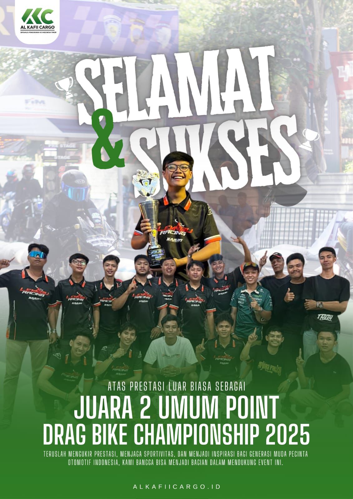 Al Kafii Cargo Bangga Dukung Tim Drag Bike Berprestasi di Ajang Nasional
