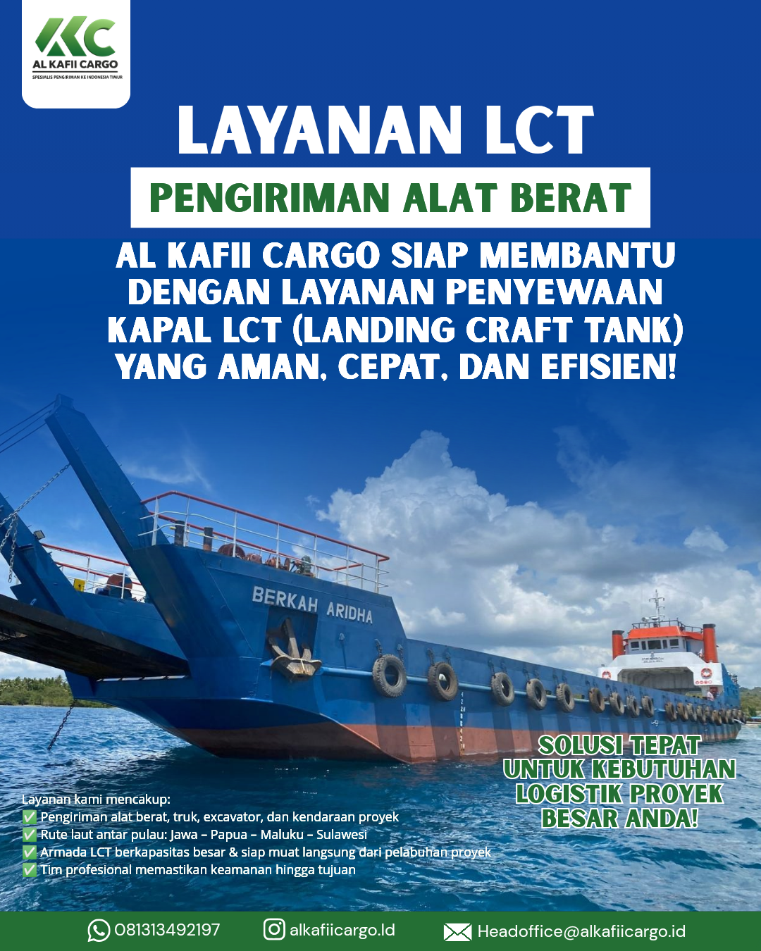 Jasa Sewa LCT Terpercaya untuk Pengiriman Alat Berat & Proyek Besar – Al Kafii Cargo